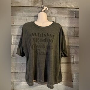 Women's Ali-Dee Distressed "Whiskey Rodeo Cowboys Texas" T-Shirt - Gray, XL